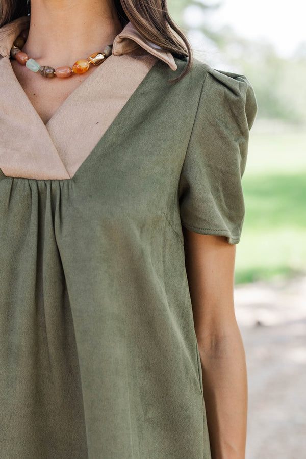 Lovely Feeling Olive Suede Dress