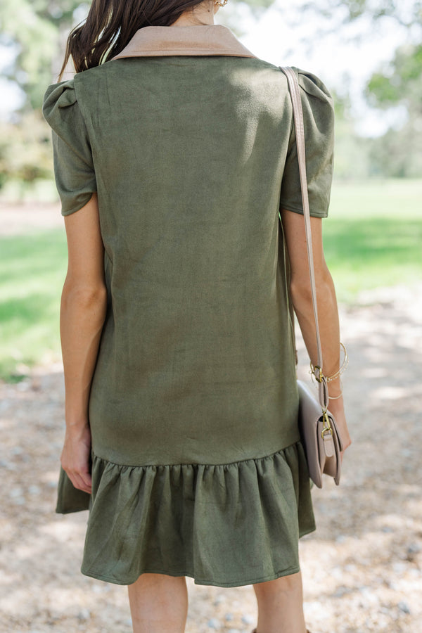 Lovely Feeling Olive Suede Dress