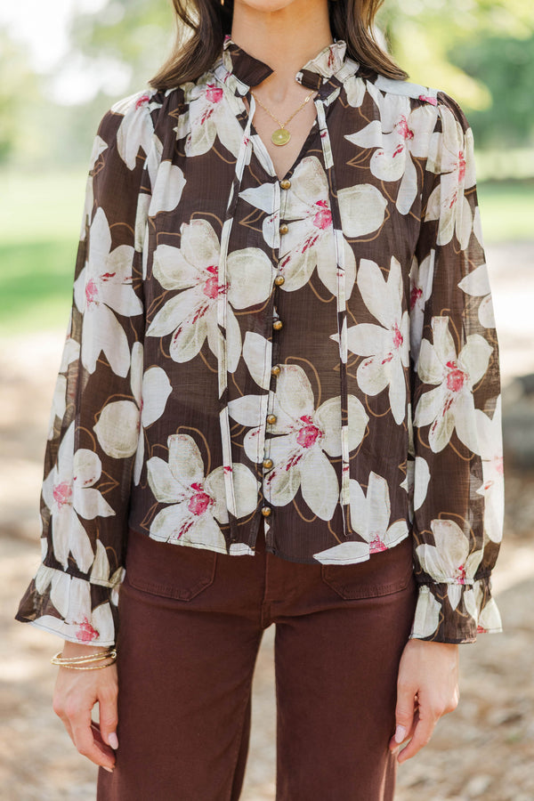 Morning Coffee Brown Floral Blouse