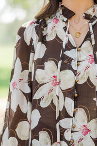 Morning Coffee Brown Floral Blouse