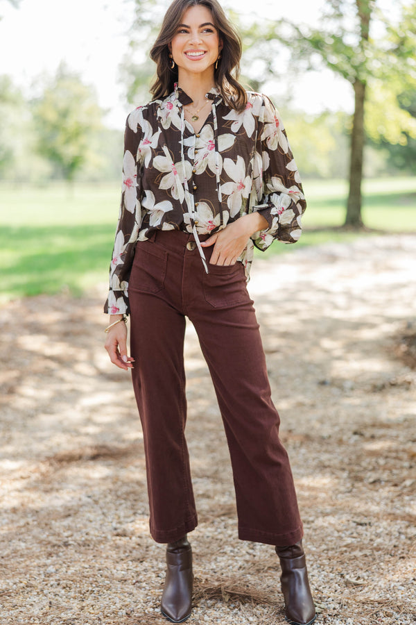 Morning Coffee Brown Floral Blouse