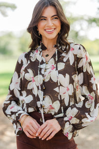 Morning Coffee Brown Floral Blouse