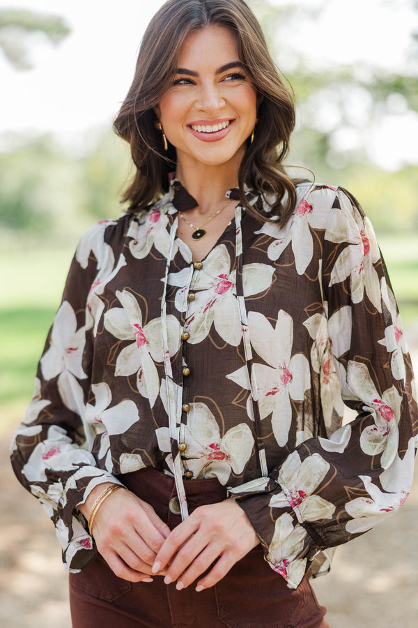 Morning Coffee Brown Floral Blouse