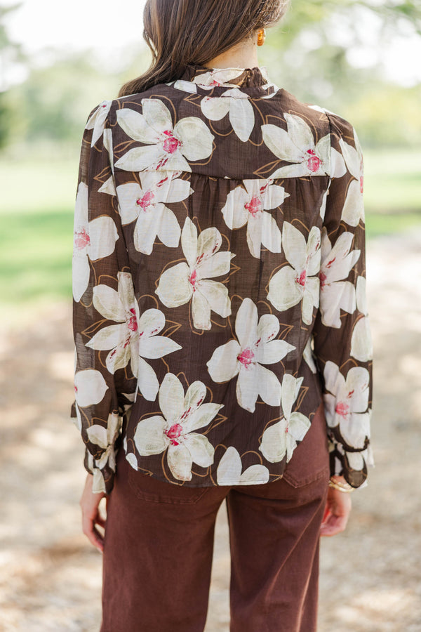 Morning Coffee Brown Floral Blouse