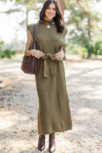 Seasonal Story Olive Midi Sweater Dress