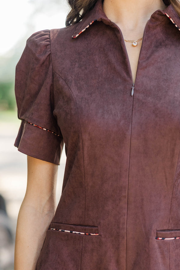 She Understood Brown Suede Leopard Dress