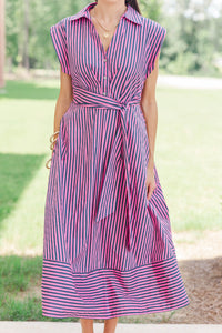 Always A Good Choice Pink & Navy Striped Midi Dress