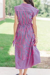 Always A Good Choice Pink & Navy Striped Midi Dress