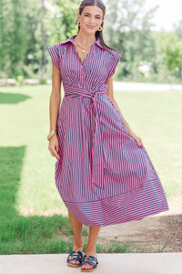 Always A Good Choice Pink & Navy Striped Midi Dress