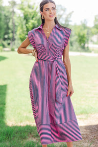 Always A Good Choice Pink & Navy Striped Midi Dress