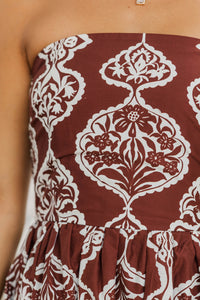 Signature Moment Brown Floral Strapless Midi Dress