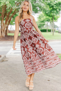 Signature Moment Brown Floral Strapless Midi Dress