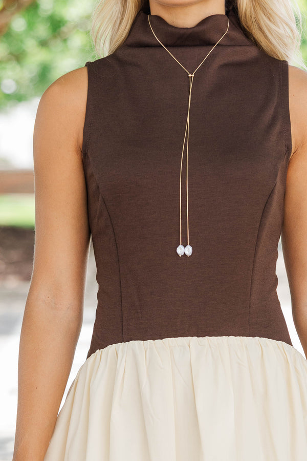 Good Impression Brown Mock Neck Midi Dress