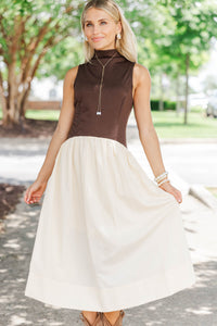 Good Impression Brown Mock Neck Midi Dress