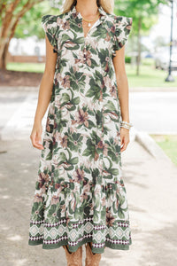 Perfectly Lovely Olive Floral Midi Dress