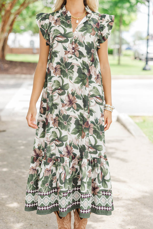 Perfectly Lovely Olive Floral Midi Dress