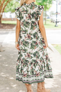 Perfectly Lovely Olive Floral Midi Dress