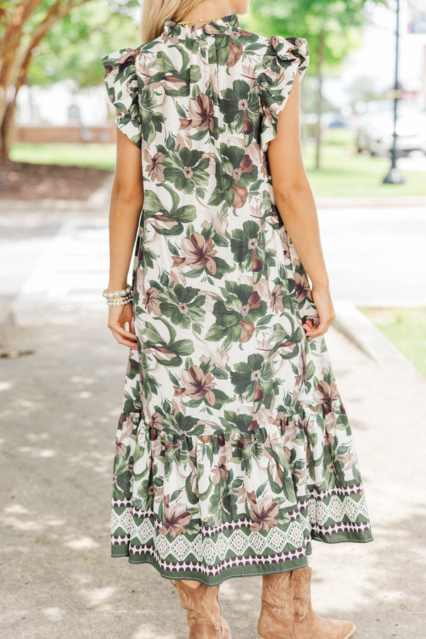 Perfectly Lovely Olive Floral Midi Dress