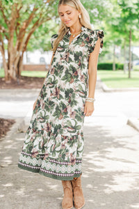 Perfectly Lovely Olive Floral Midi Dress