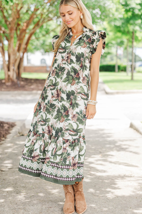 Perfectly Lovely Olive Floral Midi Dress