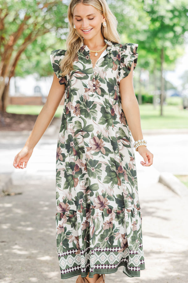 Perfectly Lovely Olive Floral Midi Dress