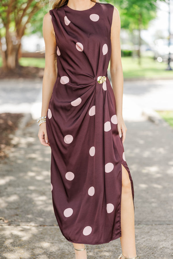 Her Best Era Burgundy Polka Dot Midi Dress