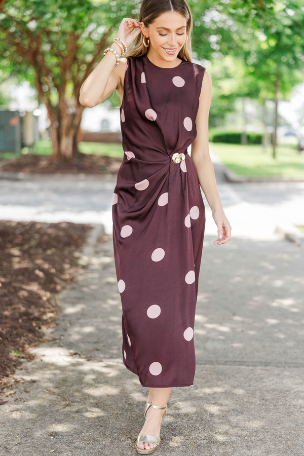 Her Best Era Burgundy Polka Dot Midi Dress