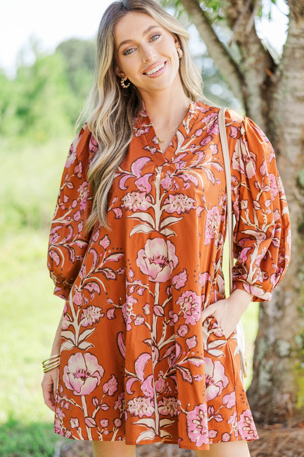 Simply The Best Rust Floral Dress