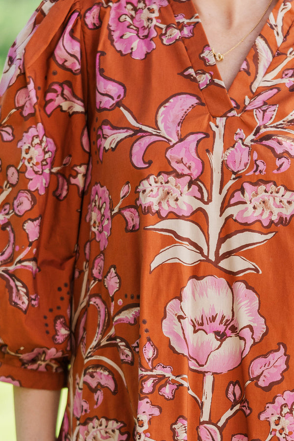 Simply The Best Rust Floral Dress