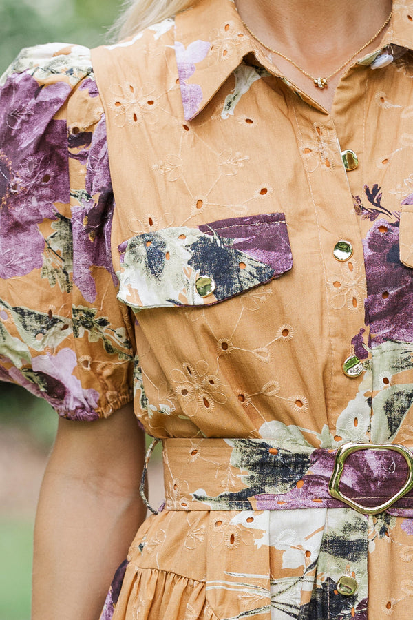 Autumn Agenda Orange Floral Midi Dress