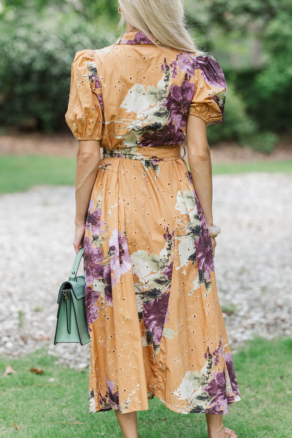Autumn Agenda Orange Floral Midi Dress