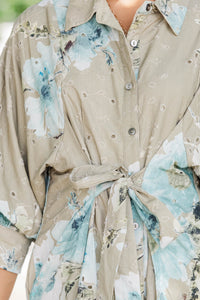 Between Seasons Olive Floral Eyelet Dress