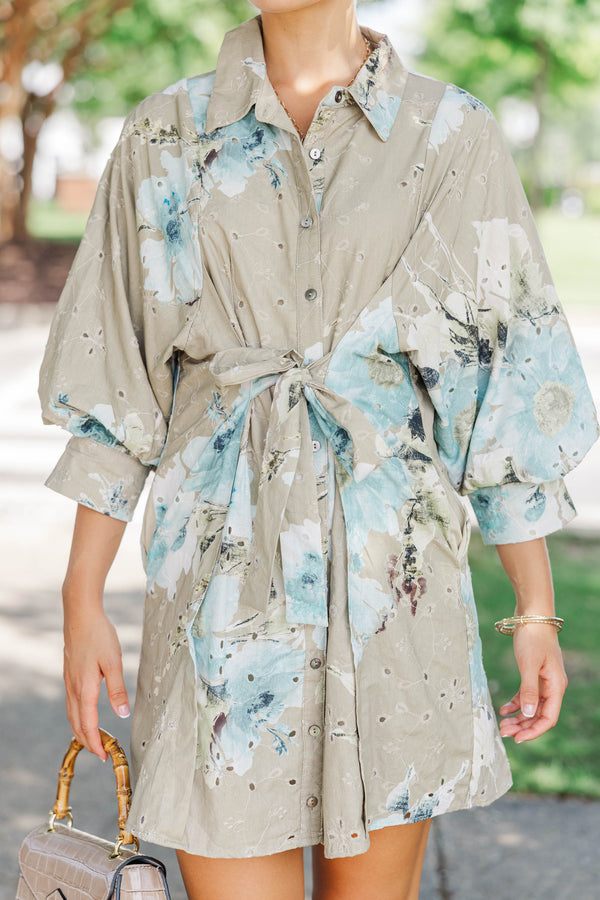 Between Seasons Olive Floral Eyelet Dress