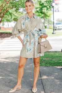 Between Seasons Olive Floral Eyelet Dress