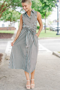 Always A Favorite Green Striped Midi Dress