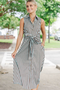 Always A Favorite Green Striped Midi Dress