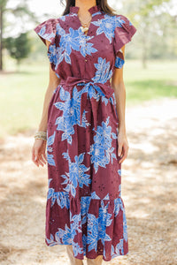 Just What I Wanted Burgundy Floral Midi Dress