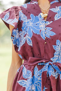 Just What I Wanted Burgundy Floral Midi Dress