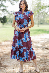 Just What I Wanted Burgundy Floral Midi Dress
