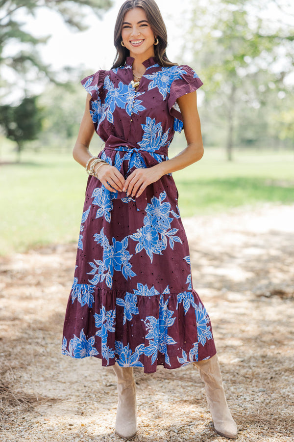 Just What I Wanted Burgundy Floral Midi Dress