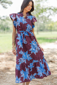 Just What I Wanted Burgundy Floral Midi Dress