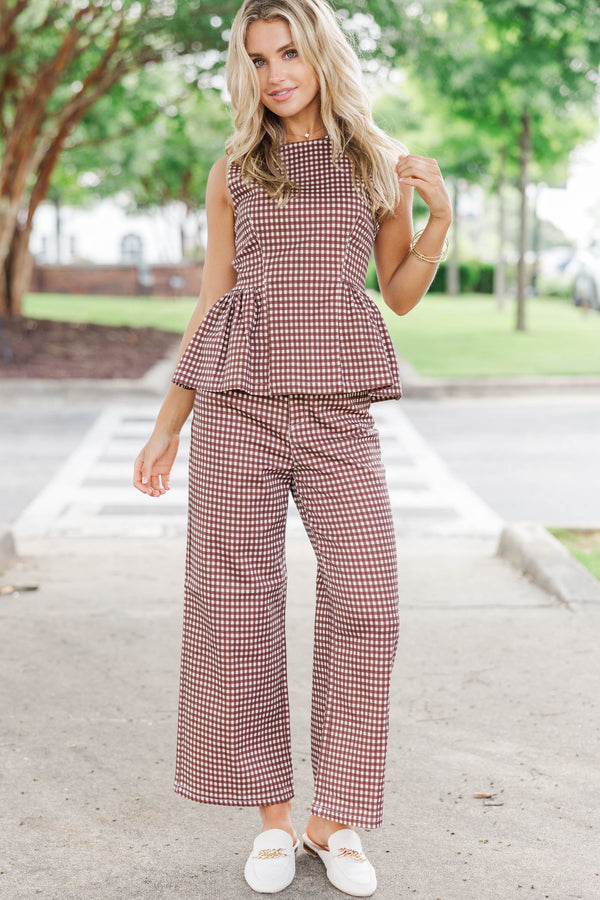 So Much Yes Brown Gingham Tank