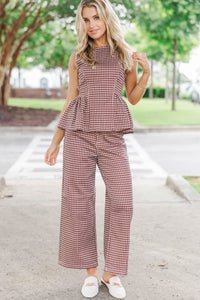 So Much Yes Brown Gingham Wide Leg Pants
