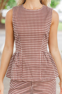 So Much Yes Brown Gingham Tank