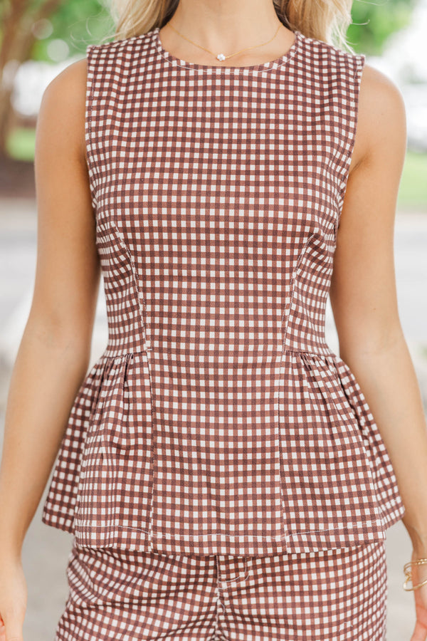 So Much Yes Brown Gingham Tank