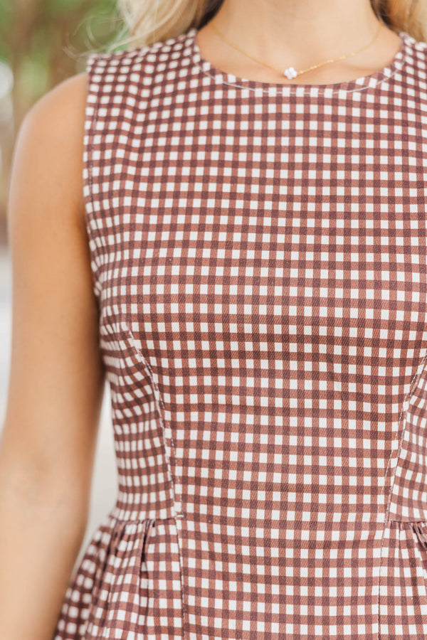 So Much Yes Brown Gingham Tank