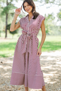 Always A Good Choice Burgundy Striped Midi Dress