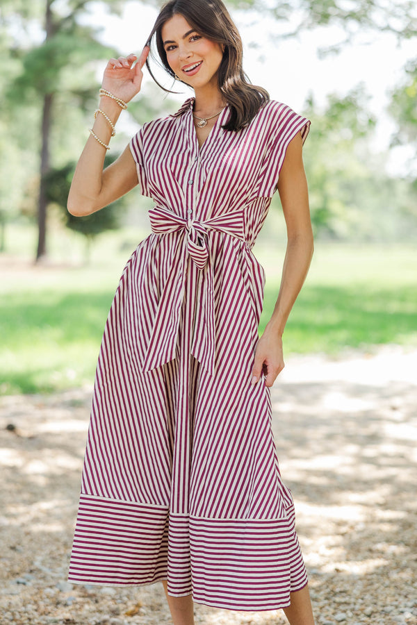 Always A Good Choice Burgundy Striped Midi Dress