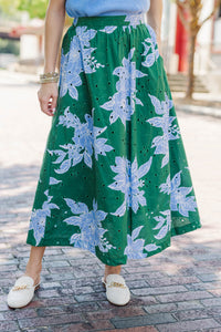 Just My Style Emerald Large Floral Midi Skirt