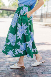 Just My Style Emerald Large Floral Midi Skirt